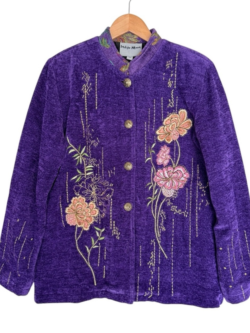 Indigo Moon vintage embroidered blazer velvet chenille style LARGE